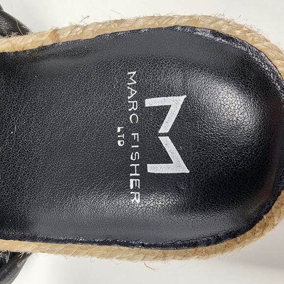 Marc Fisher Sandals Women 7.5M Jaimee Soft Black Leather Braided 2 Strap Slides - Picture 7 of 11